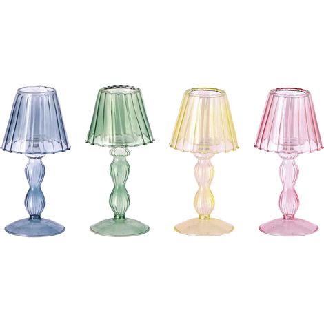 Regalo Italiano Lampada Porta Tealight D 9 Cm H 19 Cm Vetro  Rosa Giallo Verde Blu 1 Pz