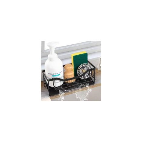 Remitery – Soporte para esponjas de fregadero de acero al carbono negro – Organizador con bandeja de drenaje inclinable – Para esponjas y accesorios de limpieza – Crezuo