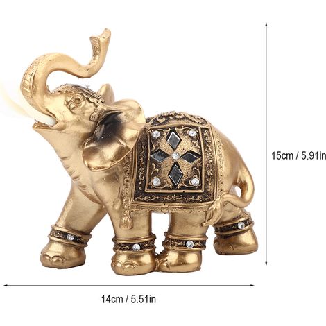 Statuette dorée élégante avec trompe tournée vers le haut, objet de collection symbole de richesse pour la décoration intérieure (1415cm) (1/5)