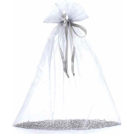 Sacchetto in organza argento con coulisse di chiusura in raso ideale per confezionare articoli, set da 20 pezzi, cm 30x40H (al tirante 32,5)