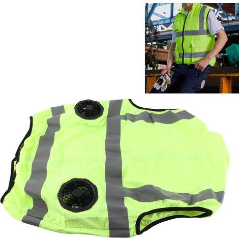 Fluoreszierend grüne Kühlweste in Größe XXXL mit USB-wiederaufladbaren Lüftern und Reflektorstreifen für Arbeiten bei hohen Temperaturen (1/5)