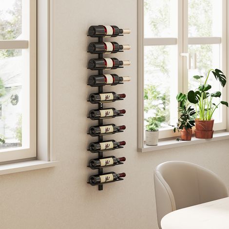 Weinregal, Wandregal für 10 Flaschen Wein, 10 Ebenen, Metall, für Küche, Wohnzimmer, Hausbar, Schwarz