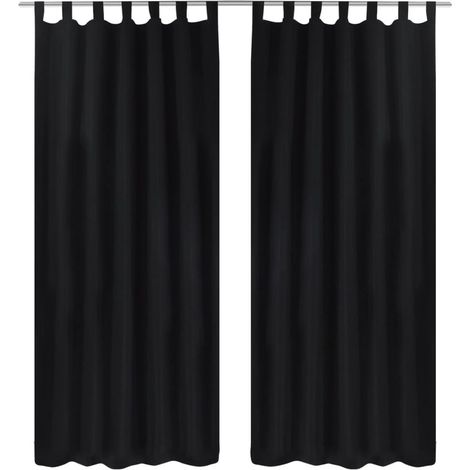 vidaXL 2 pcs Rideau à Passant Micro Satin Noir 140 x 175 cm (1/4)