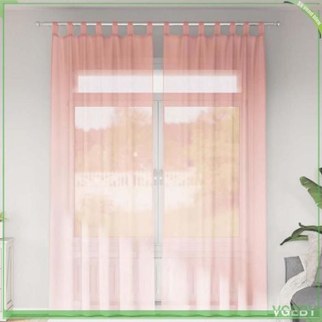 Rideau en voile - FAFEISY - avec boucles - Rose - 140x260 cm - Lot de 2 (1/5)