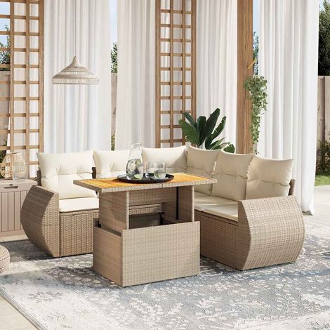 Salon de jardin avec coussins 6 pcs beige résine tressée vidaXL (1/3)