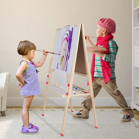 Chevalet de peinture en bois pour enfants, set complet avec tableau magnétique et gomme effaçable (1/3)