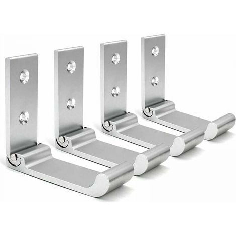 Foldable Wall Hooks, 4 Pieces Wall Mounted Headphone Holder, Invisible Coat Hooks, Aluminum Wall Hook, with Screws, Coat Rack for Jacket Towel (Silver) (1/5)