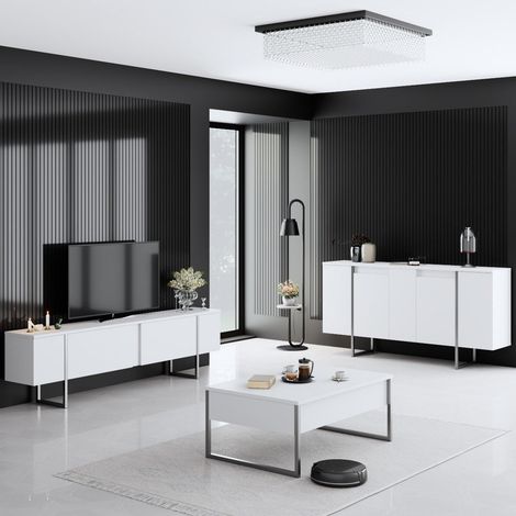 Möbelset Weiß Luxus - Couchtisch + TV-Schrank + Luxuskommode –