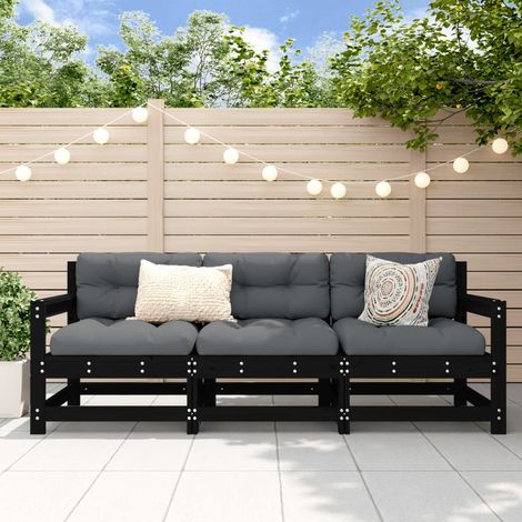 Juego de muebles de jardín 3 pzas madera maciza de pino negro vidaXL (1/5)