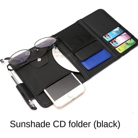 (F-sans fermeture éclair) Pare-soleil de voiture avec porte-cartes de visite, porte-stylo, organiseur CD/DVD, boîte de rangement et clip pour lunettes de soleil. Accessoires de voiture (1/5)