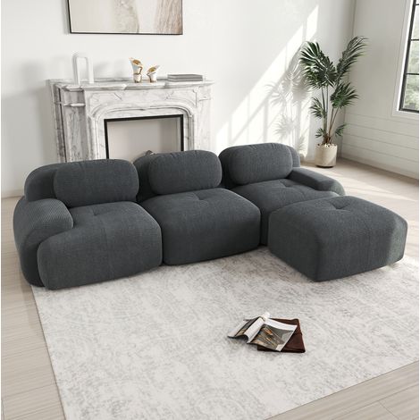 Modulares Ecksofa grau aus Cord rahmenlos mit ergonomischer Form und montagefreier Lieferung (1/5)