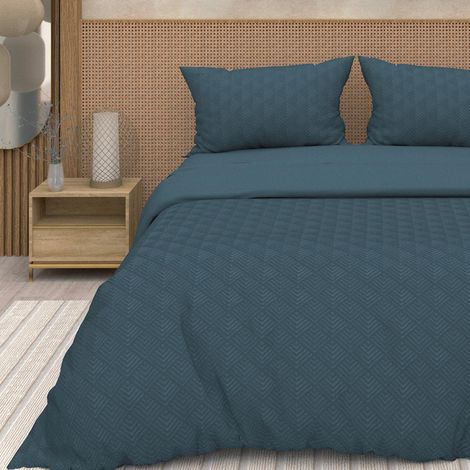 Parure Housse de Couette 3D Microfibre 240x220 cm Bleu Canard (1/2)