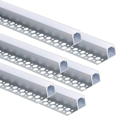 Profilé LED Aluminium - Lot de 6 - 1 Mètre - Pour Carrelage Sans Joint - Avec Diffuseur Et Embouts - 36x15mm (1/5)