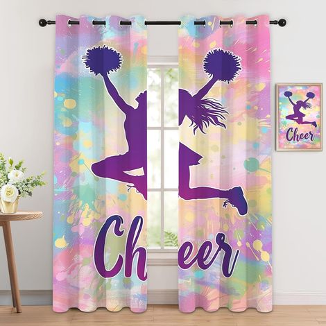 Rideau Occultant Pom-Pom Girl - Décoration Pom-Pom Girl, Rideau Thermique Motif Fille Danse Gymnastique, Lot de 2 Rideaux Opaque à Oeillets pour Fenetre Chambre Salon, 140x160 cm (LxH) - 2x L 140 X H (1/5)