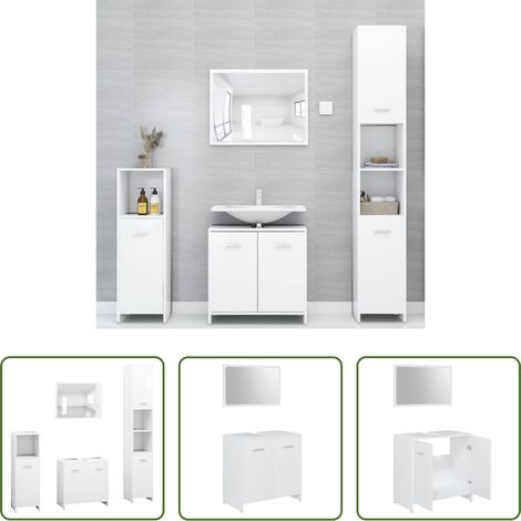 vidaXL Rangement salle de bain - Ensemble de meubles salle de bain 4 pcs blanc bois d’ingénierie (1/5)