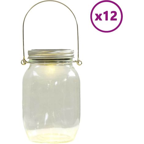 Set di 12 luci solari in vetro per esterni 10 x 10 x 26 cm accensione automatica atmosfera accogliente vetro argentato 020056675