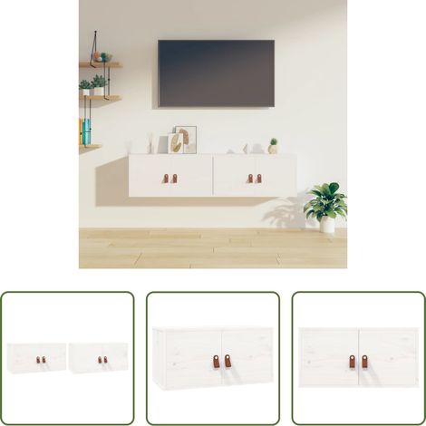 Holzschrank -  Wandschränke 2 Stk. Weiß 60x30x30 cm Massivholz Kiefer (1/5)