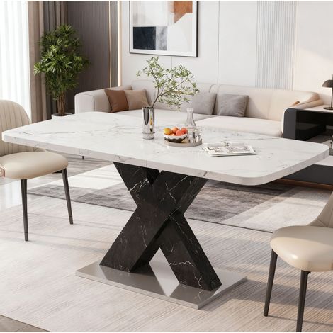 Table extensible 120-160x80 cm MDF acier blanc noir OKMYHOME (1/5)