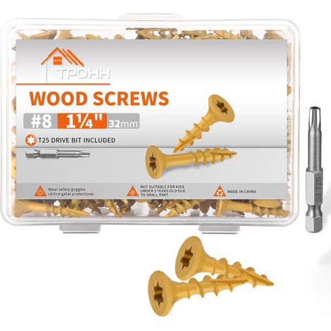 Lot de 100 Vis de Terrasse 4,2 x 32 mm, Tête Fraisée Avec Partie de Frottement en Acier Trempé, Revêtement Anticorrosion, Vis à Bois Torx Avec Pointe Cut et Encoche de Coupe, Inclus Embout T25 (1/5)