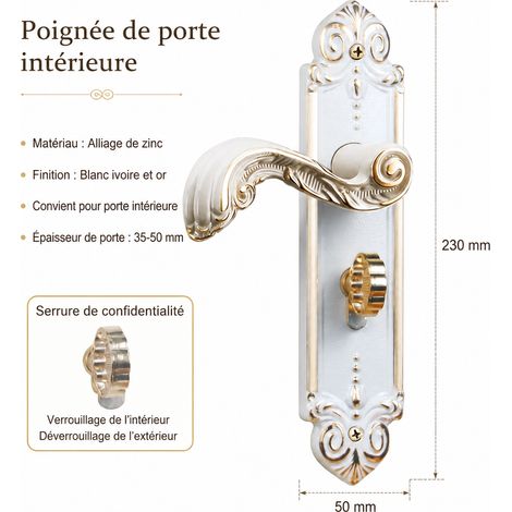 Serrure à poignée européenne ivoire modèle B, corps silencieux 50, alliage de zinc et noyau cuivre, porte 35-45MM, ouverture universelle, 1,55 kg – Livraison gratuite
