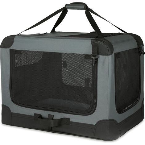 Niche de voyage pliable à 4 portes pour chien et chat, Gris, taille S 66 cm x 46 cm x 46 cm (1/5)