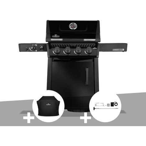 Barbecue gaz Freestyle 425 noir PRO 4 brûleurs + 1 sizzle zone + Housse + Rôtissoire - Napoléon