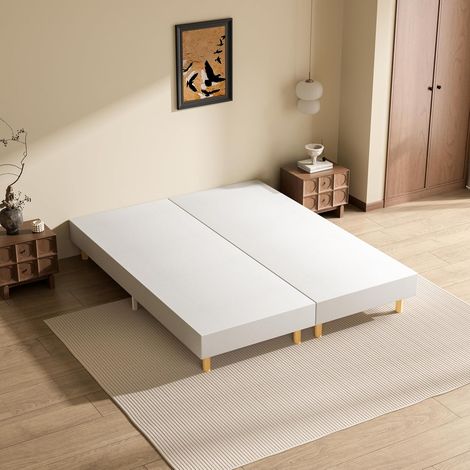 Sommier Tapissier 2 Sommiers 80x200cm avec 12 Pieds DEWINNER, Lit Double Robuste 160x200, Hauteur avec Pieds 29 CM, Surmatelas en Mousse Haute Densité (1/5)