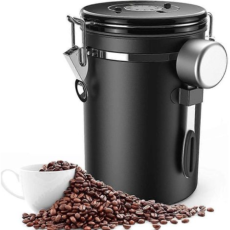 Pot à café en grains 500 g, récipient de 1,8 L pour grains de café, avec cuillère pour cacao -- (1/5)