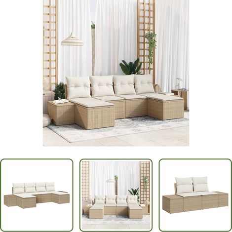 vidaXL Poly-Rattan - Gartensofa-set mit Kissen 6 pcs Beige Poly-Rattan (1/5)