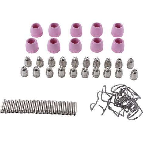 Kit de consommables pour torche de découpe plasma AG60 : électrodes, buses, coupelles de protection, anneaux de fixation. (1/5)