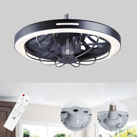 Recessed ceiling fan with light, suitable for bedrooms, black with white cover, 30W, 220V, E27 socket (1/5)