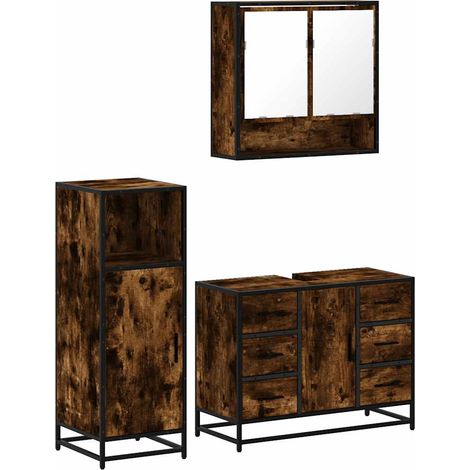 Maison Exclusive - Set Mobili da Bagno 3 pz Rovere Fumo in Legno Multistrato