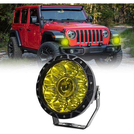 Lampe de travail LED 6000K 200W 7 pouces, feux de conduite ronds pour voiture, Spot étanche IP68 pour camions, motos, SUV, VTT, bateaux jaune.