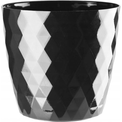 Vaso rotondo in plastica nera, 14 cm, in cristallo