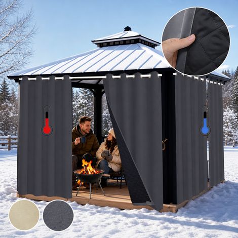 HEMVOR Rideau extérieur occultant thermique matelassé 405 g/m² 132,1 x 213,4 cm, 1 panneau, imperméable coupe-vent, Gris (1/5)
