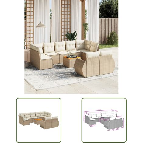 The Living Store 10-tlg. Garten-Sofagarnitur mit Kissen Beige Poly Rattan - Gartenmöbel - Esszimmergarnituren - Outdoor Möbel - Lounge Set - Rattan Sessel (1/3)