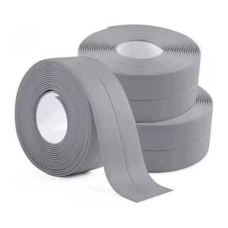 3 rouleaux de ruban d'étanchéité étanche, gris, scellage de salle de bain, ruban de calfeutrage auto-adhésif en PVC pour cuisine, salle de bain, baignoire (1/5)