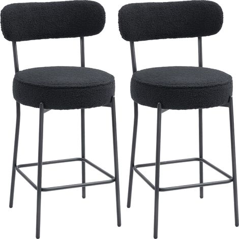 2er Set Barhocker, Sitz gepolstert, Fleece, Schwarz