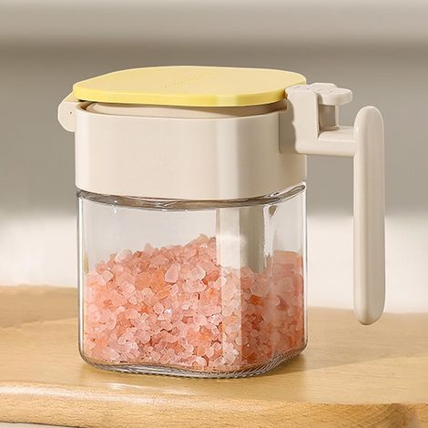 Boîte de rangement pour épices – pot à épices en verre avec cuillère et couvercle hermétique, compartiment unique, pour plan de travail de cuisine, stockage du sel ou du sucre, avec joint d’étanchéité