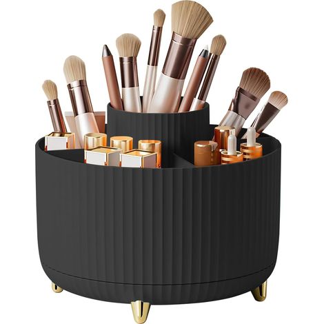 1 - Organisateur Maquillage Rotatif - Rangement Cosmétique - 5 Compartiments Ouverts - Rotation 360 Degrés - Pour Coiffeuse Salle De Bain Bureau - Noir - 25x25x30cm
