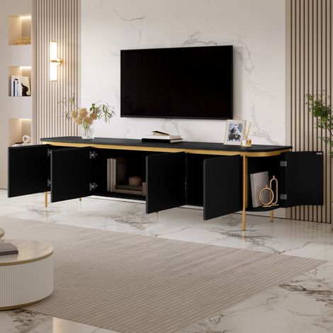 Mobile TV 180x38x46 cm in MDF nero con contenitore per soggiorno, design moderno FloraGrace (1/5)