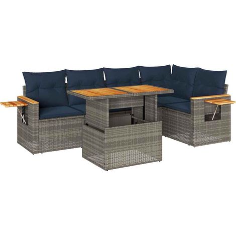 vidaXL Set Divano da Giardino 6pz con Cuscini Grigio Polyrattan Acacia (1/5)