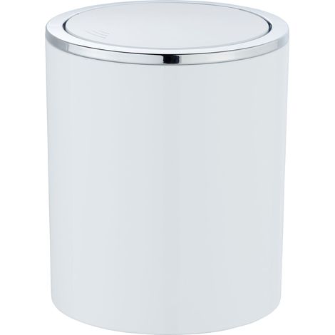 WENKO Mini Pattumiera da Bagno Inca, Pattumiera con Coperchio Basculante, Capacità 2L, Plastica di Alta Qualità, Ø 14 x 16,8 cm, Bianco