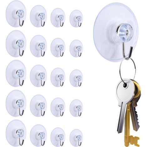 20 cochets muaux avec ventouses, petites ventouses en plastique avec cochets onds pou salle de bain et cuisine, cochets à ventouses (1/4)