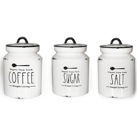Tris barattoli vintage contenitori porta sale zucchero caffè spezie per casa cucina in ceramica moderno (1/5)