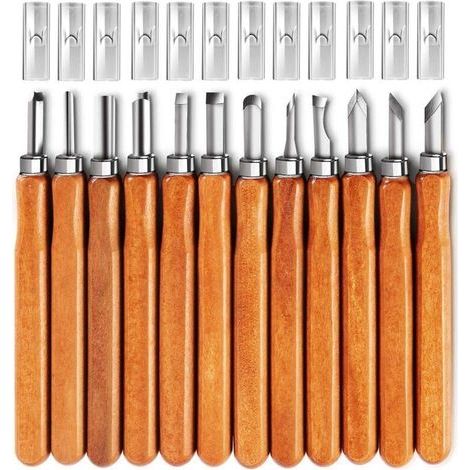 Ensemble de 12 couteaux à découper sur bois SK5 pour sculpter des cadeaux, des citrouilles, des objets artisanaux de sculpture sur bois, adapté aux débutants et aux professionnels (1/4)