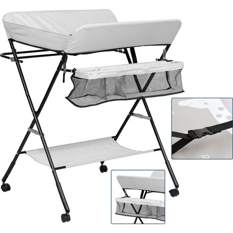 TolleTour Wickeltisch,Mobiler Wickeltisch Wickelwagen,Wickeltisch mit Wickelauflage, Baby Wickeltisch mit Ablagekorb,Sicherheitsgurt, Grau