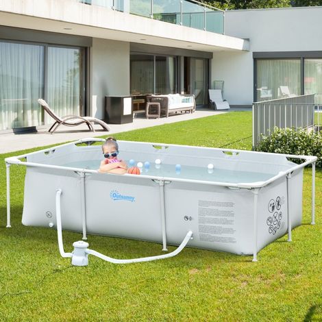 Piscine hors-sol rectangulaire rigide 252 x 152 x 65 cm – Structure en acier antirouille – Parois en PVC 1000D avec filtre inclus