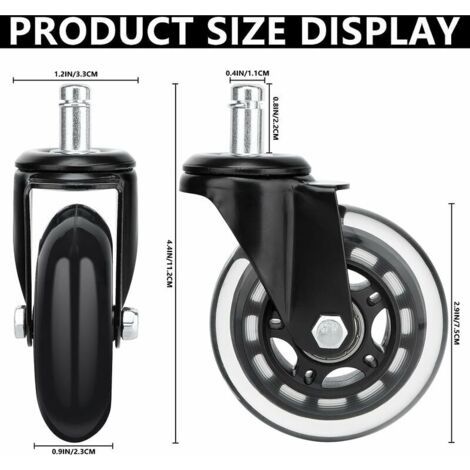 Geräuscharme Bürostuhlrollen, 5er-Set, 360° drehbare Bürostuhlrollen, Universal-Lenkrollen 11 mm x 22 mm, lager- und abriebfest (1/4)