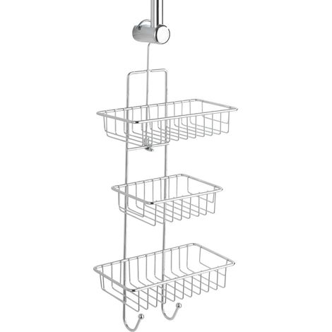 Wenko – Caddie de douche 3 étagères chrome 25 x 62 cm – 3 paniers en métal – 2 crochets – Fixation sans perçage – Organisateur salle de bain (1/5)